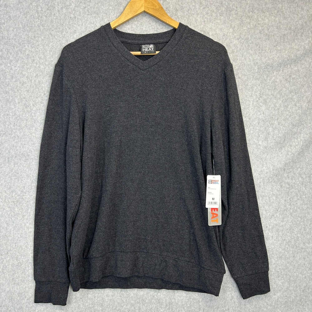 32 Degrees Heat V-Neck Long Sleeve Shirt Charcoal Gray Casual Mens Medium NWT